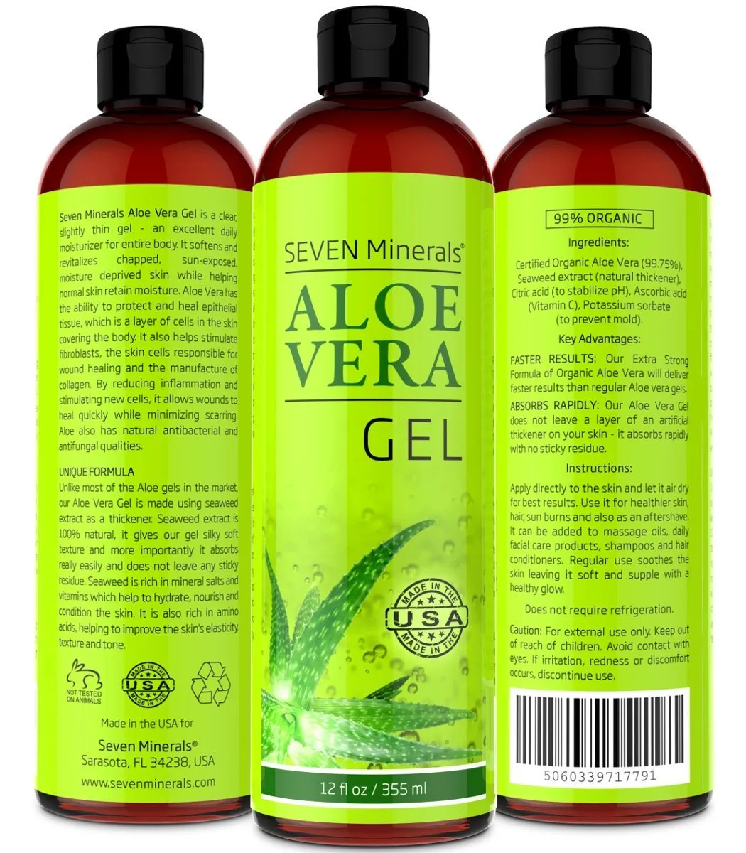 Aloe Vera Gel - 99% Organic, Big 12 oz - NO XANTHAN, so it Absorbs Rapidly with No Sticky Residue - made from REAL JUICE, NOT POWDER 12 Ounce (Pack of 1)