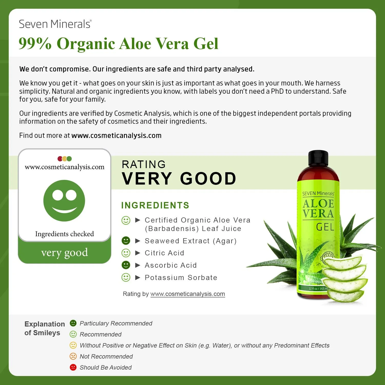 Aloe Vera Gel - 99% Organic, Big 12 oz - NO XANTHAN, so it Absorbs Rapidly with No Sticky Residue - made from REAL JUICE, NOT POWDER 12 Ounce (Pack of 1)