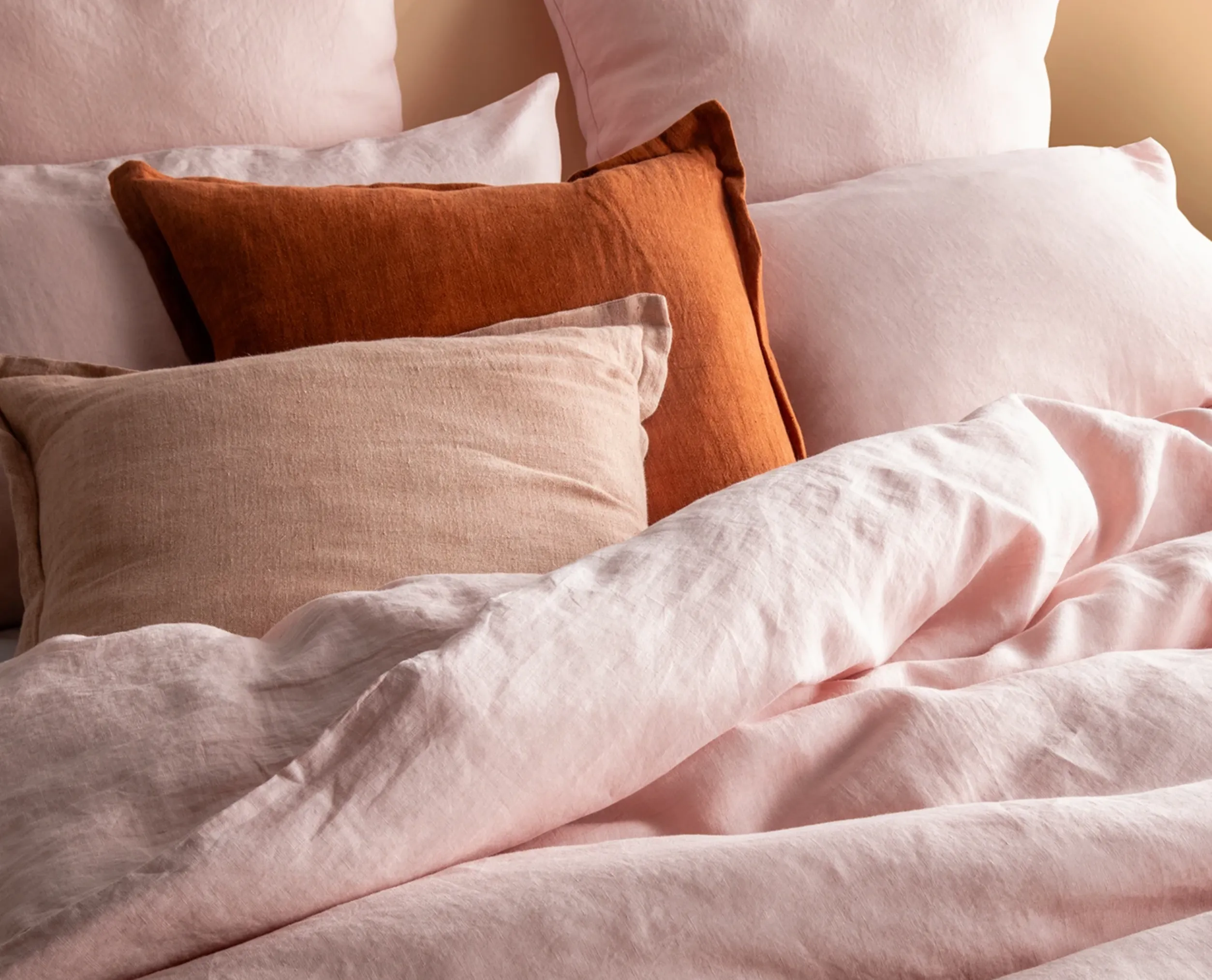 Blush Pink French Linen KAS Quilt Cover Set in Queen or King Bed