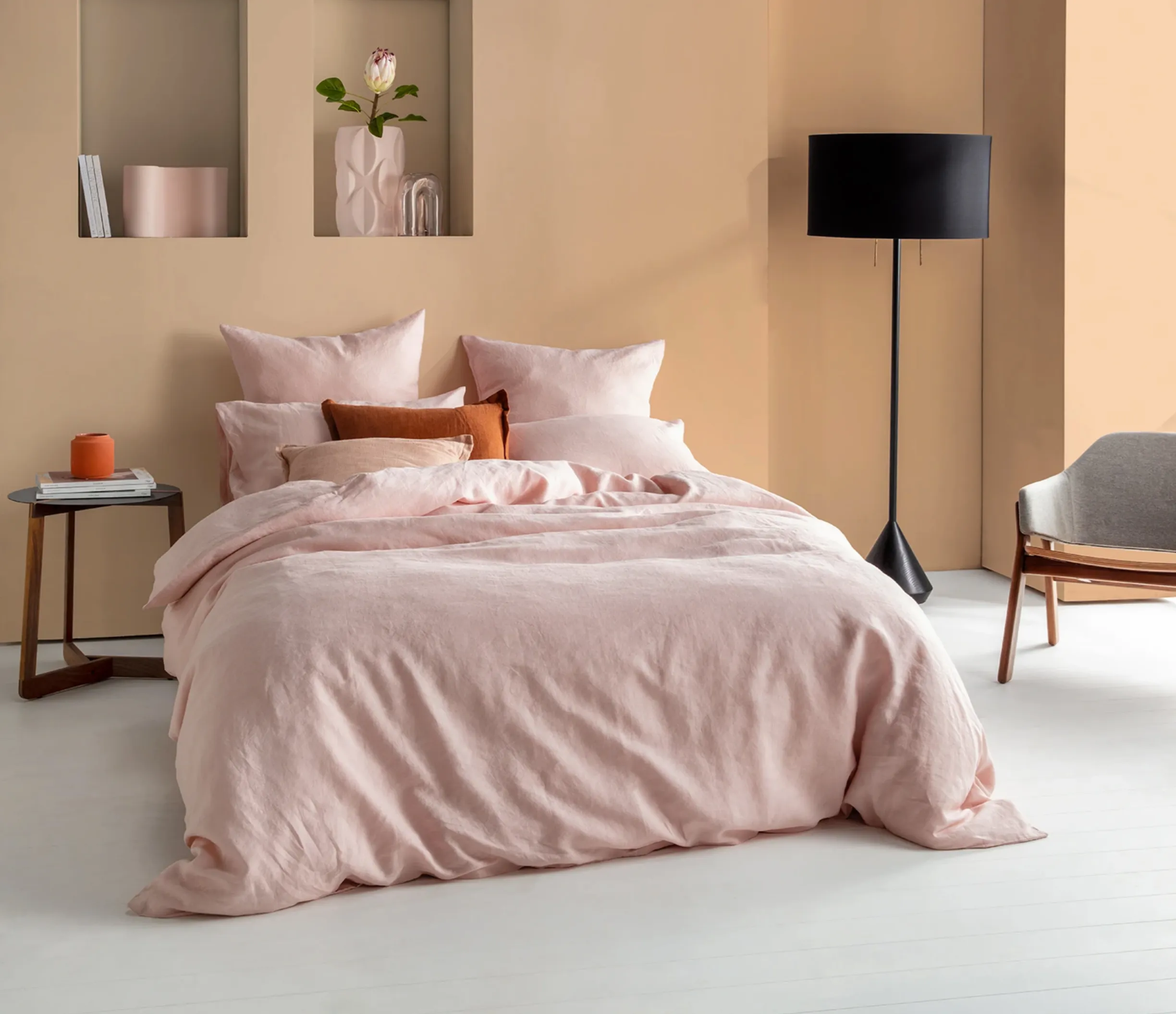 Blush Pink French Linen KAS Quilt Cover Set in Queen or King Bed