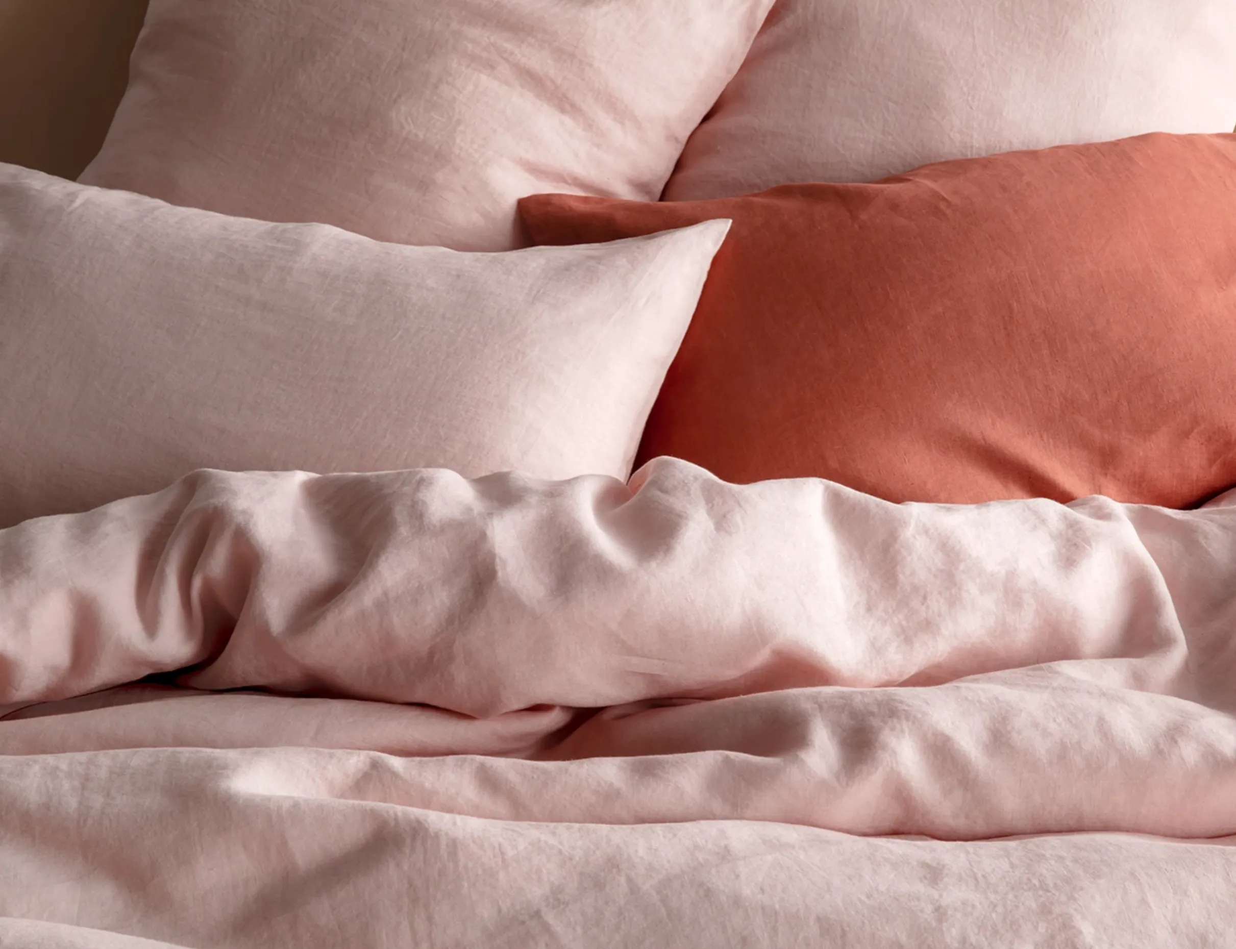 Blush Pink French Linen KAS Quilt Cover Set in Queen or King Bed