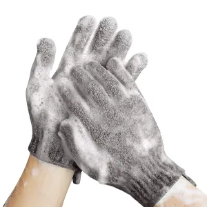 MIG4U Shower Exfoliating Scrub Gloves Medium to Heavy Bathing Gloves Body Wash Dead Skin Removal Deep Cleansing Sponge Loofah for Women and Men 1 Pair Gray