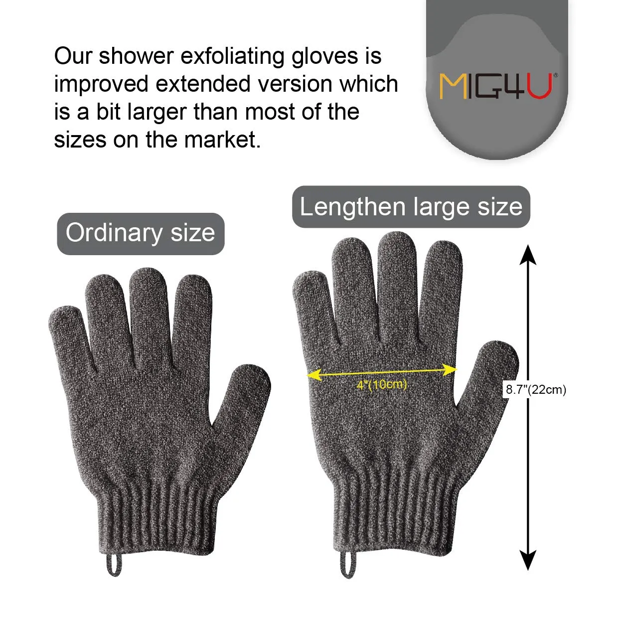 MIG4U Shower Exfoliating Scrub Gloves Medium to Heavy Bathing Gloves Body Wash Dead Skin Removal Deep Cleansing Sponge Loofah for Women and Men 1 Pair Gray