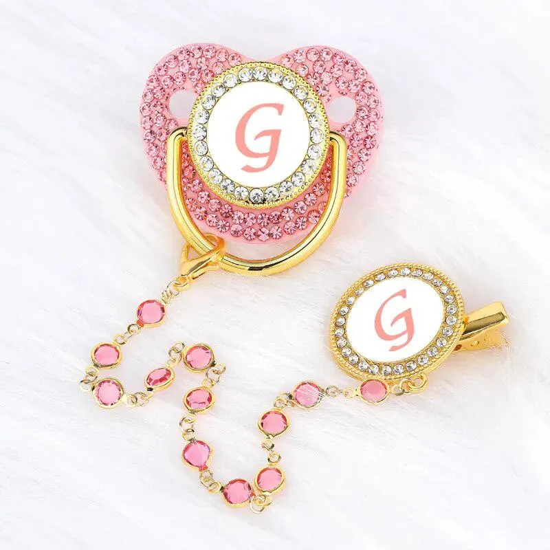 Pink Crystalized Luxury Baby Bling Pacifier & Clips