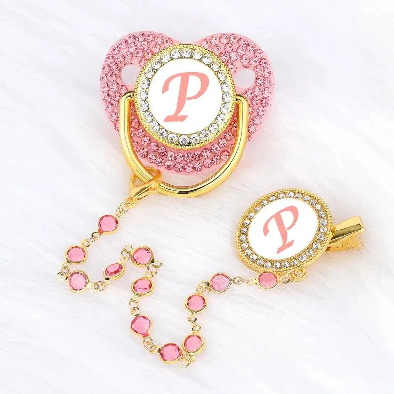 Pink Crystalized Luxury Baby Bling Pacifier & Clips