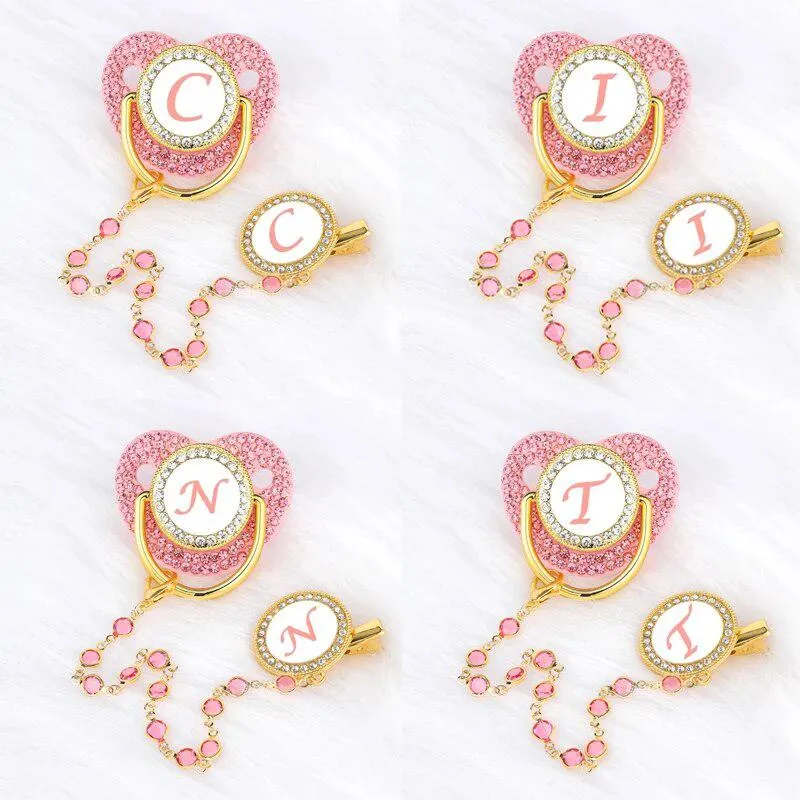 Pink Crystalized Luxury Baby Bling Pacifier & Clips