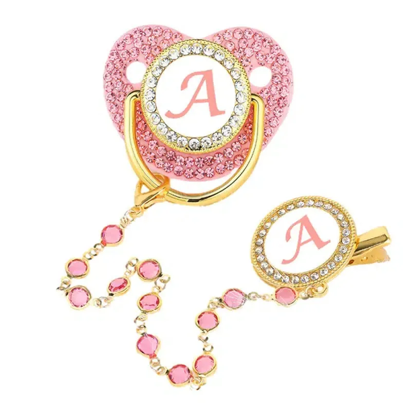 Pink Crystalized Luxury Baby Bling Pacifier & Clips