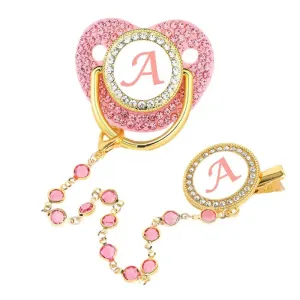 Pink Crystalized Luxury Baby Bling Pacifier & Clips