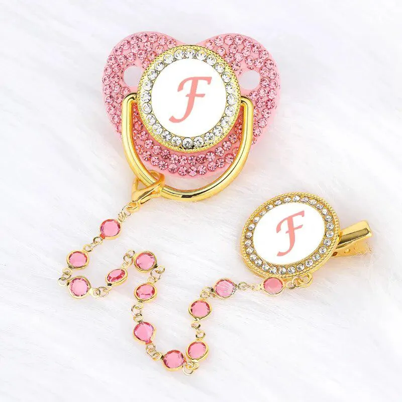 Pink Crystalized Luxury Baby Bling Pacifier & Clips