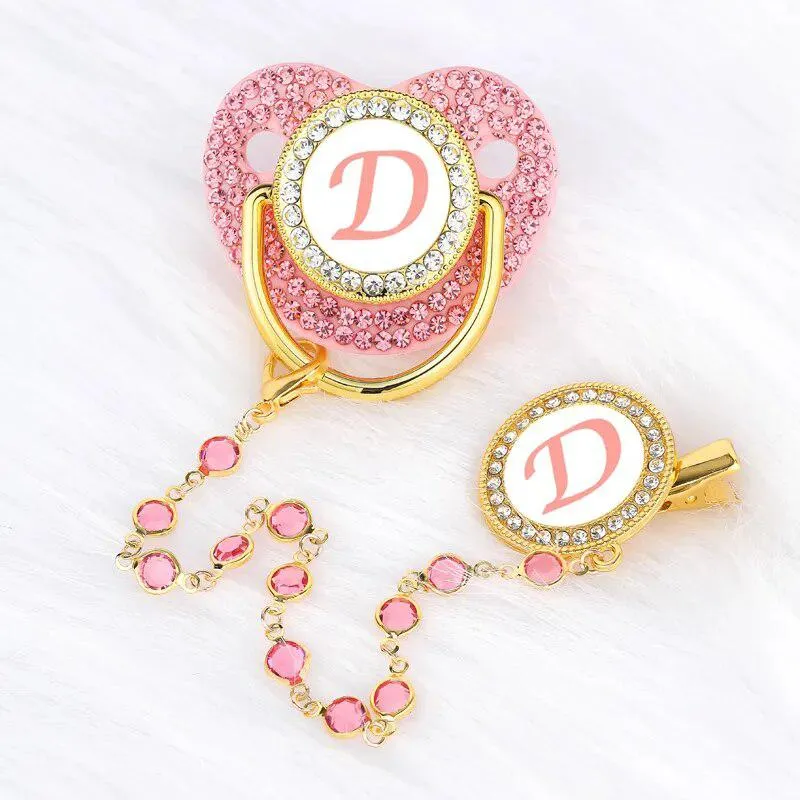 Pink Crystalized Luxury Baby Bling Pacifier & Clips
