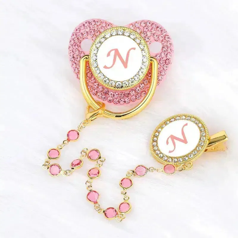 Pink Crystalized Luxury Baby Bling Pacifier & Clips