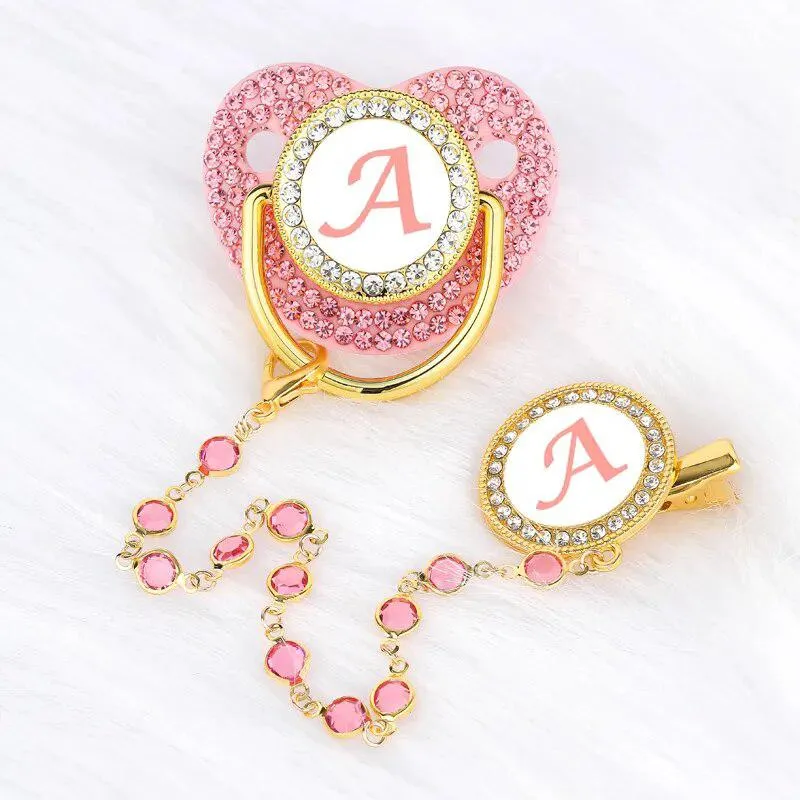 Pink Crystalized Luxury Baby Bling Pacifier & Clips