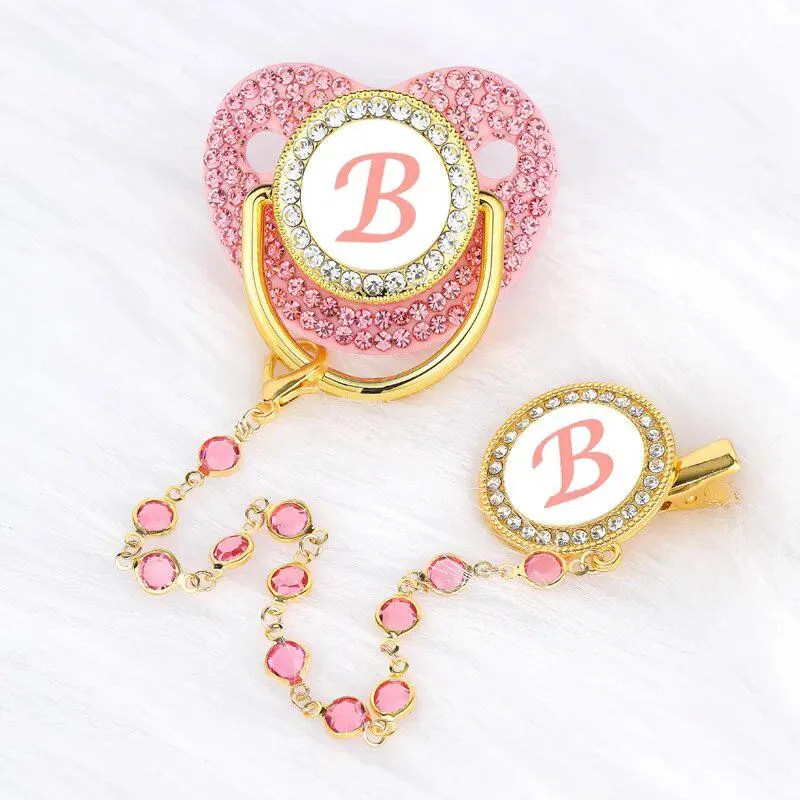 Pink Crystalized Luxury Baby Bling Pacifier & Clips