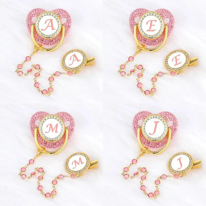 Pink Crystalized Luxury Baby Bling Pacifier & Clips