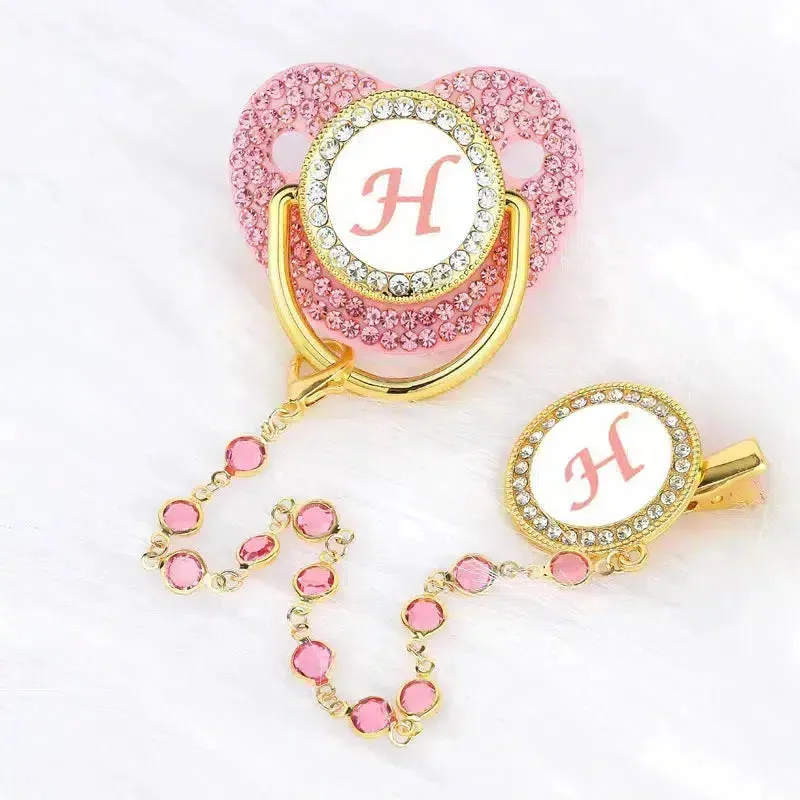 Pink Crystalized Luxury Baby Bling Pacifier & Clips