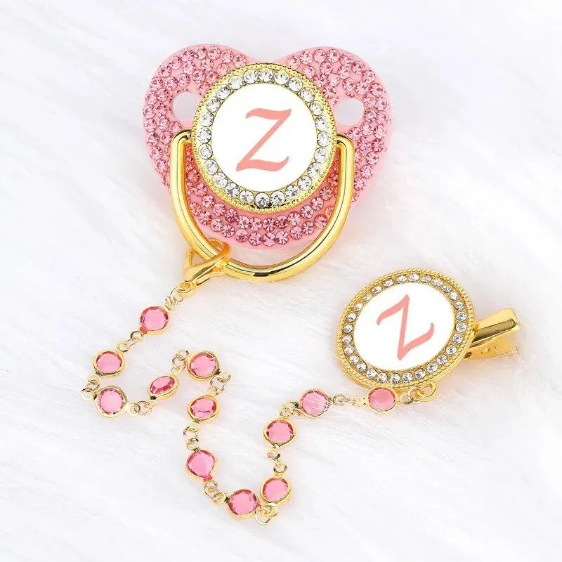 Pink Crystalized Luxury Baby Bling Pacifier & Clips