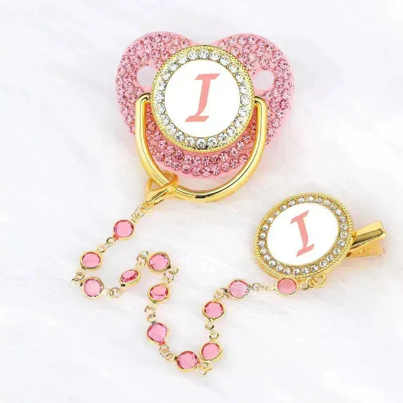 Pink Crystalized Luxury Baby Bling Pacifier & Clips