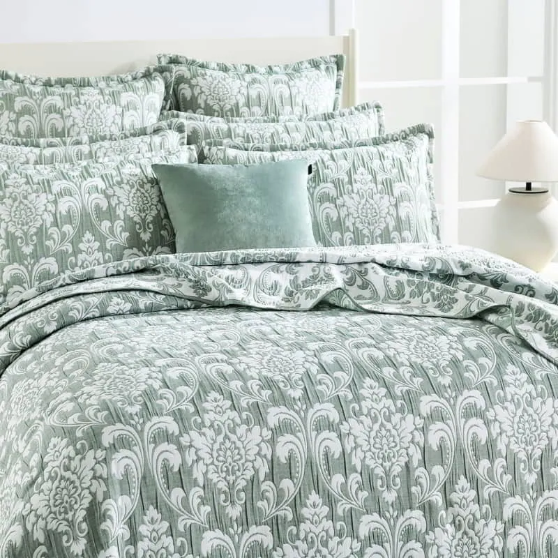 Renee Taylor Tahlia Jacquard Jade Coverlet Set