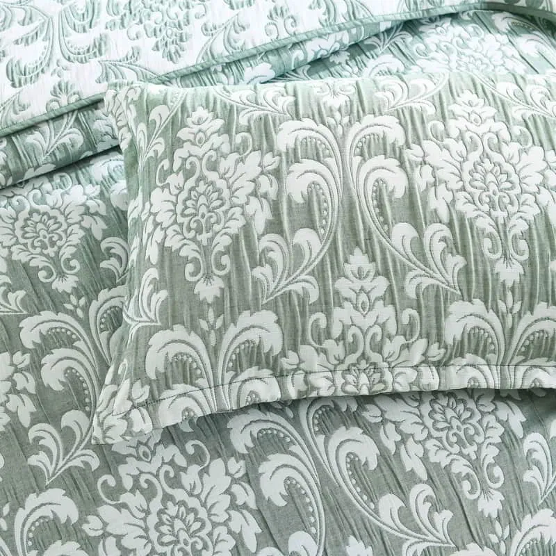 Renee Taylor Tahlia Jacquard Jade Coverlet Set