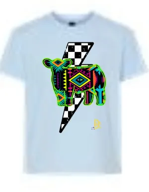 Show Livestock Checkerboard Lightening Bolt Graphic Tee